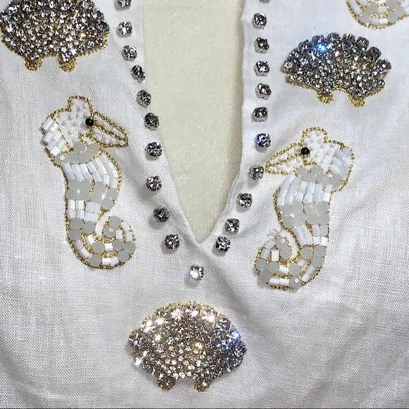 NWT Talbots Beaded Rhinestone Encrusted Linen Tunic S - Picture 3 of 5